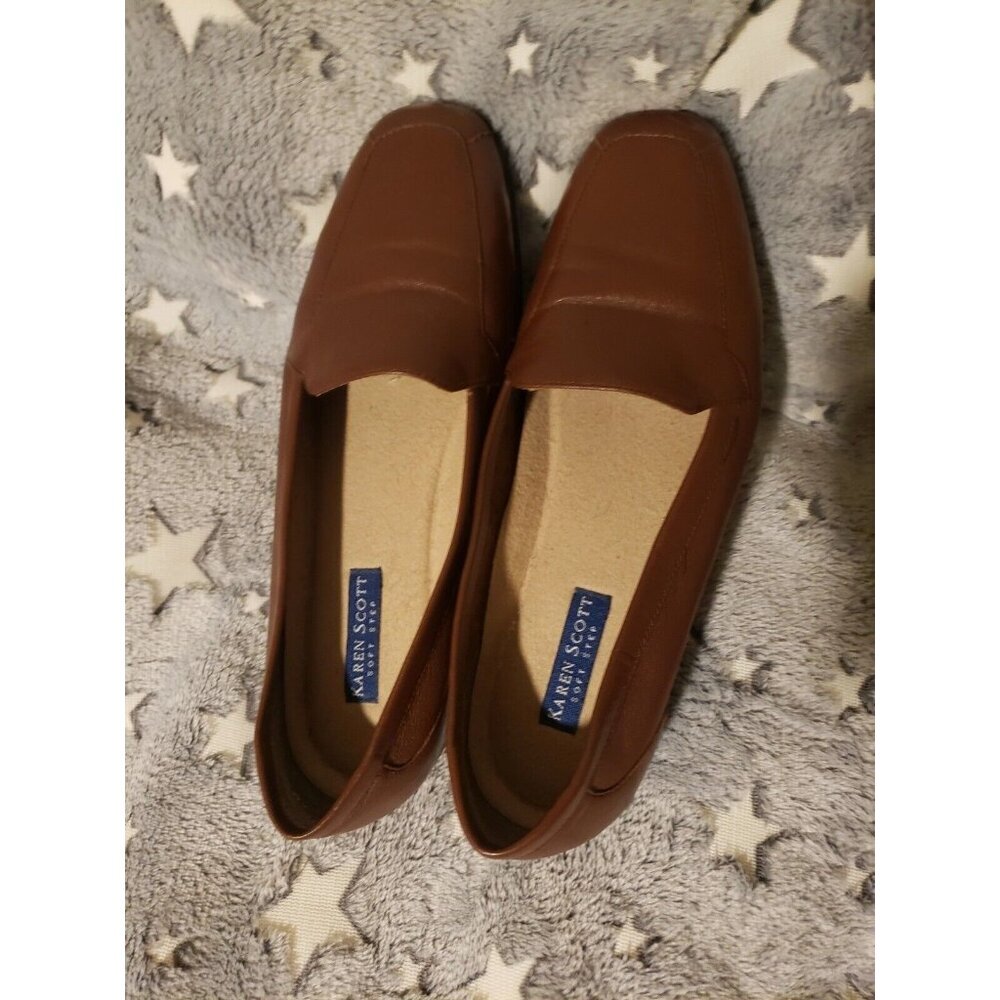 Karen Scott Loafers Shoes Women US 7 Brown Slip On Square Toe Rubber Sole